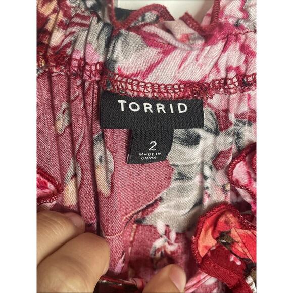 Torrid Women's Boho Tie-Front Keyhole Skater Dress Size 2 Ruffle Peasant Floral - Picture 11 of 13